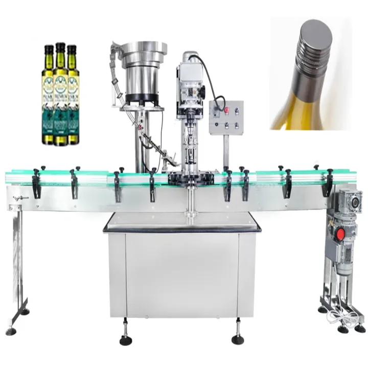 Fully automatic ROPP capping machine with bottle conveyor and cap sorting